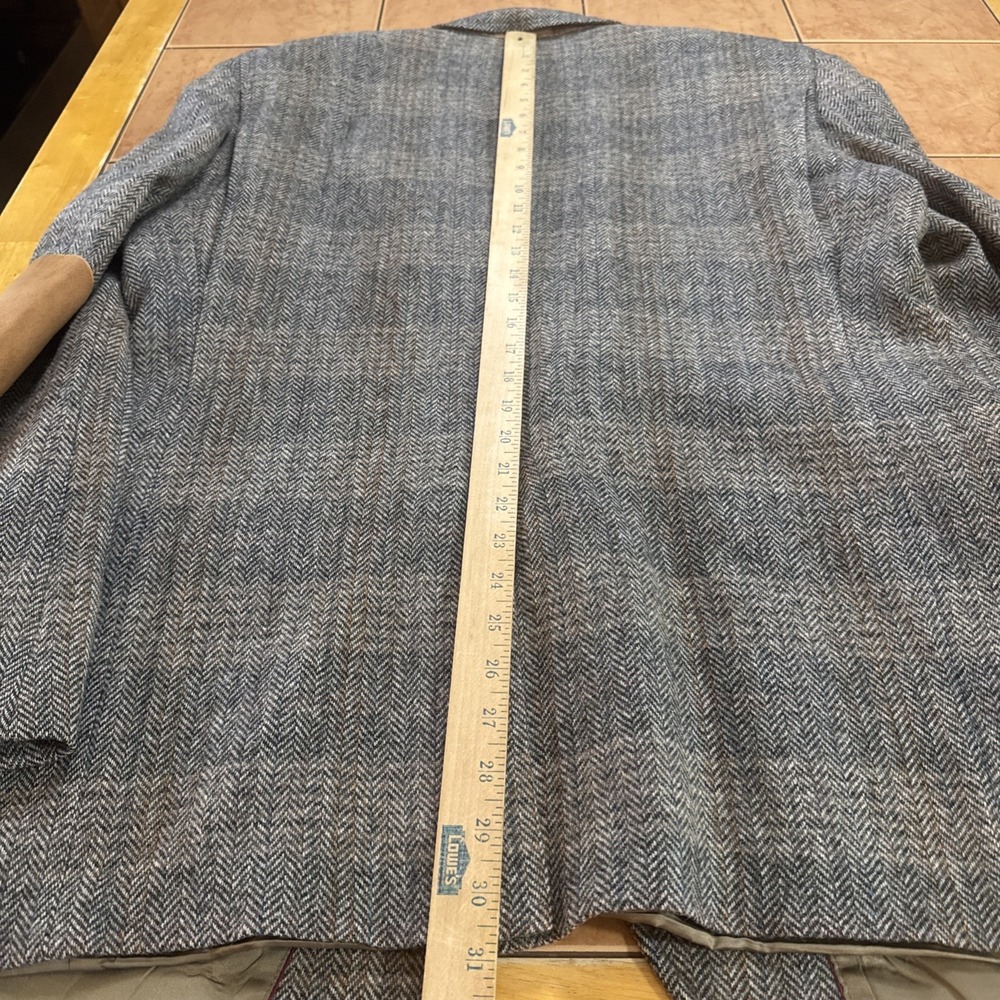 Evan Picone 44L Brown Multi Color Wool Tweed Herringbone Jacket ELBOW PATCHES - Picture 14 of 14